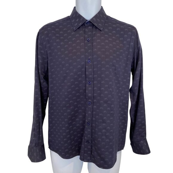 Sugar Mens Long Sleeve Bicycle Print Button-Up Shirt 100% cotton Small - Picture 2 of 16